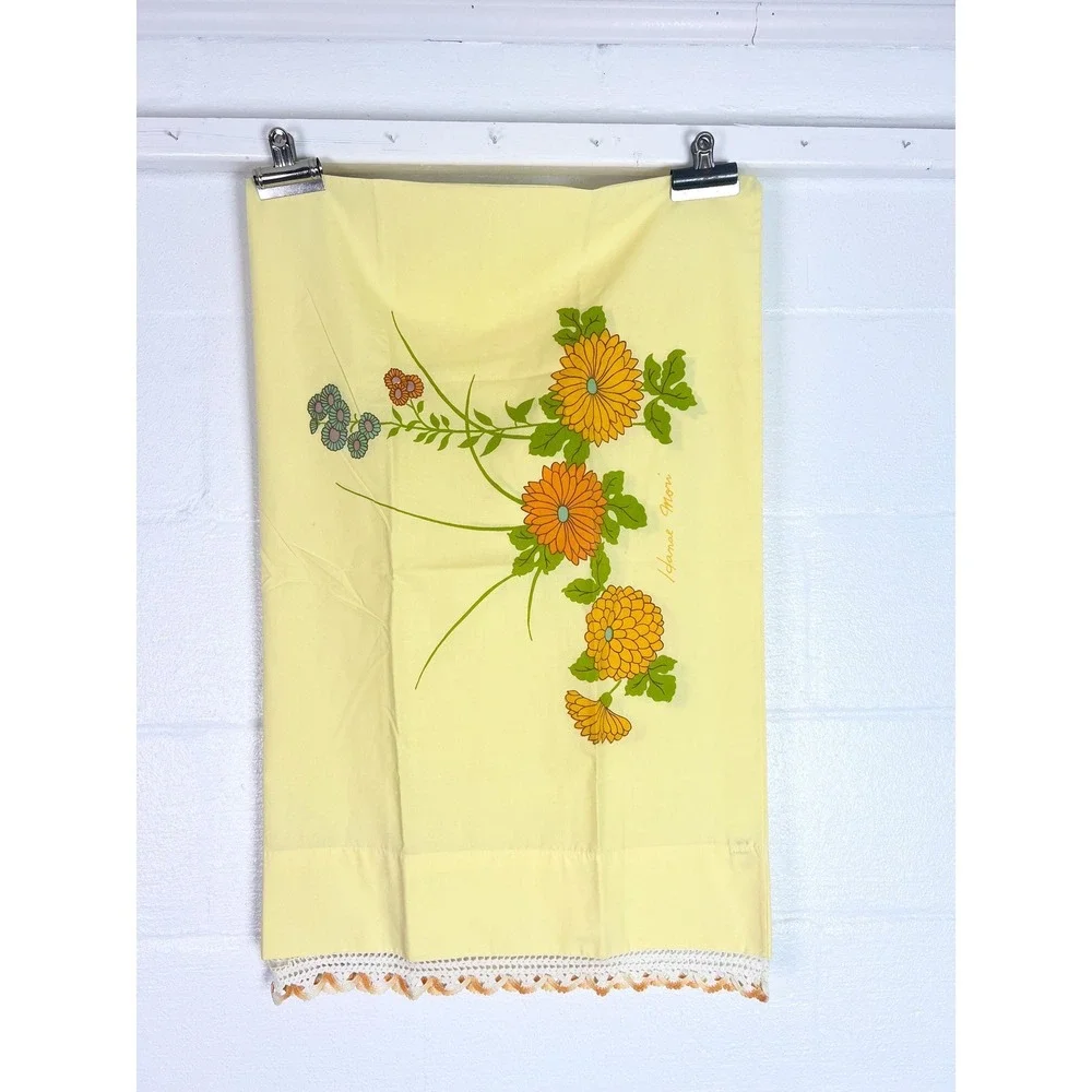Vintage Martex Hanae Mori Yellow & Orange Flower Pillowcases crochet edges added